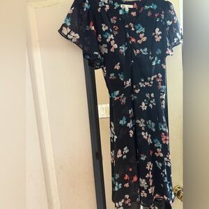 Floral Print Dress with Flutter Sleeves